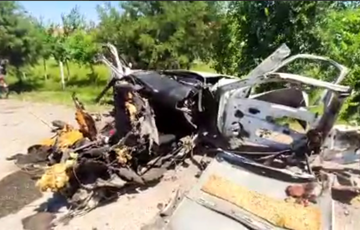 В Джизакской области на дороге взорвался газовый баллон автомобиля