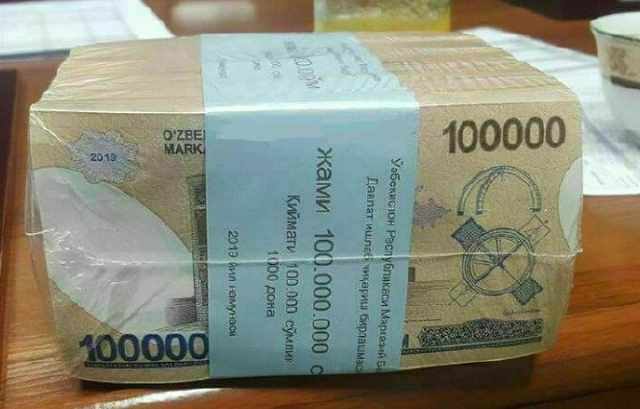 100 ming so‘mlik banknotning bosmadan chiqqan fotosi tarqaldi