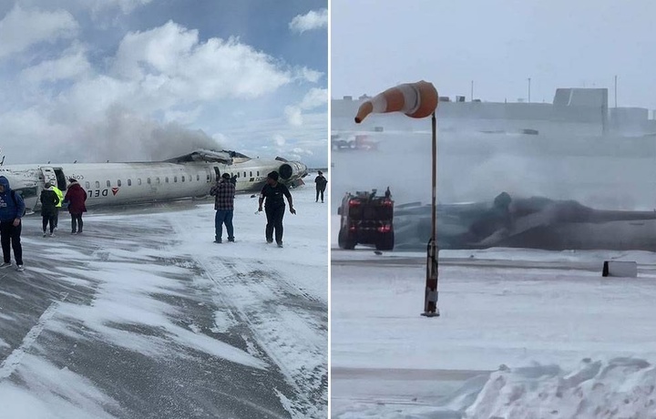 Kanadaga qo‘nayotgan yo‘lovchi samolyoti ag‘darilib ketdi