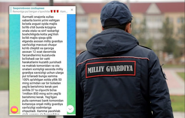 Toshkentdagi maktablarning birida Milliy gvardiya xodimlari uchun pul yig‘ilayotgani aytilmoqda