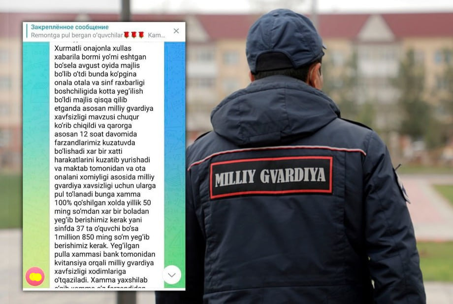 Toshkentdagi maktablarning birida Milliy gvardiya xodimlari uchun pul yig‘ilayotgani aytilmoqda