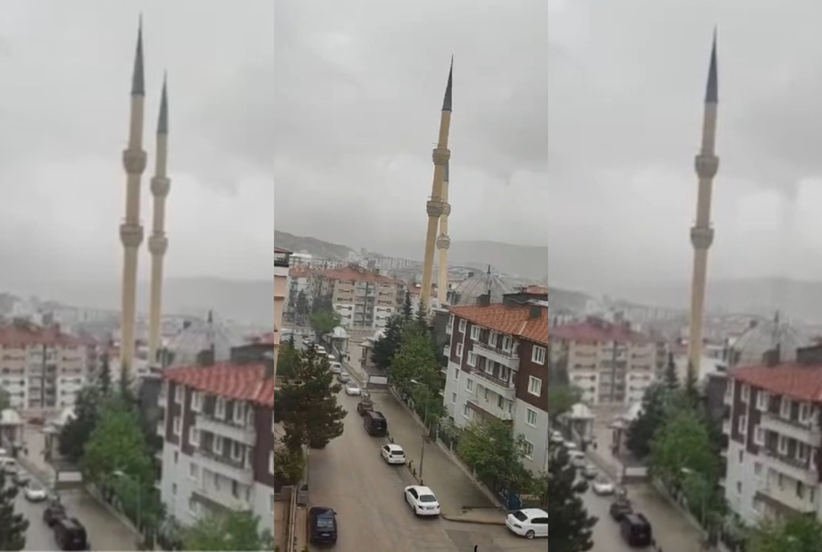 Turkiyada dovul tufayli minora qulab tushdi (video)