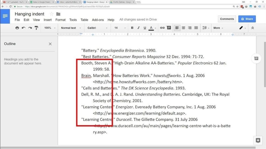 Как сделать висячее отступление в Google Docs