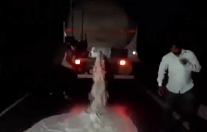 Индийские фермеры залили дорогу молоком в знак протеста