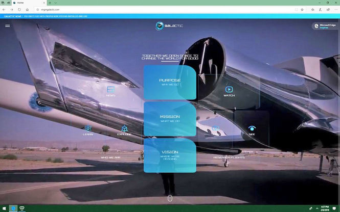 «Virgin Galactic» kompaniyasi kosmosga virtual reallik orqali sayohat qilish imkonini beradigan saytni yaratdi